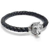 Bear Mens Charms with Black Mens leather bracelet 