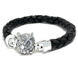 Owl MASCOT with Black Leather Bracelet 8 mm