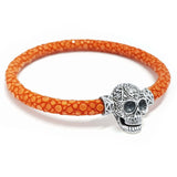 Mexican Skull MASCOTS with Orange Stingray Leather Bracelet
