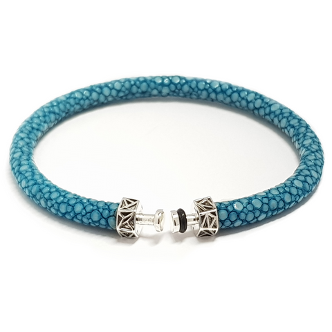 “Leopard” Blue Turquoise Stingray Leather Bracelet for Mascots - 5 mm