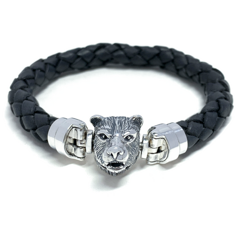 Bear MASCOT with Black Leather Bracelet