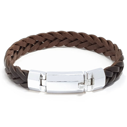 “Fishbone” Dark Brown Leather Trapezoid Bracelet
