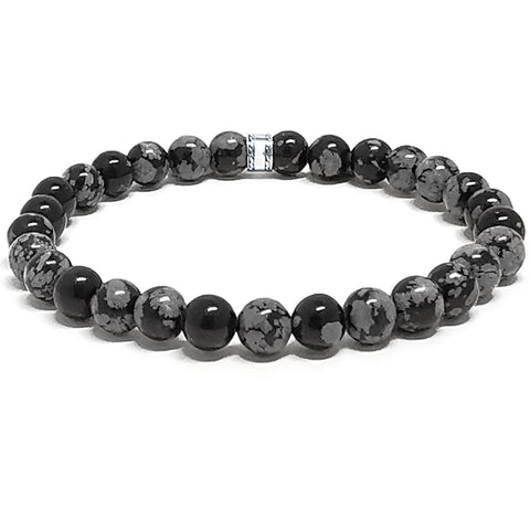 “Jaguar” Snowflake Obsidian Beaded Bracelet for Mascots - 6 mm