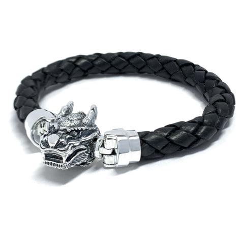 Chinese Dragon MASCOT with Black Leather Oversize Bracelet