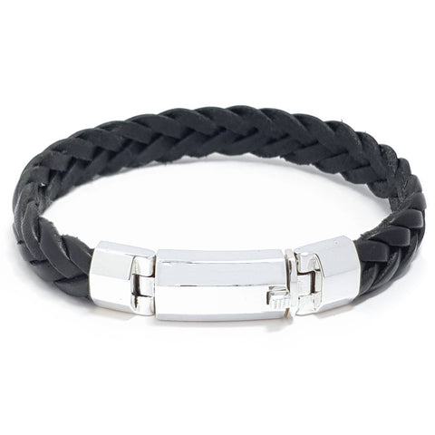 “Fishbone” Black Leather Trapezoid Bracelet