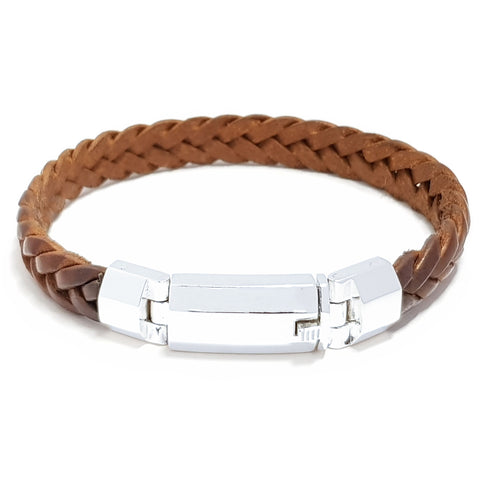 “Fishbone” Light Brown Leather Trapezoid Bracelet